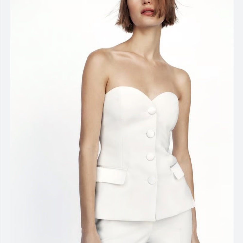 Zara NWT satin effect bustier top white 2682/597